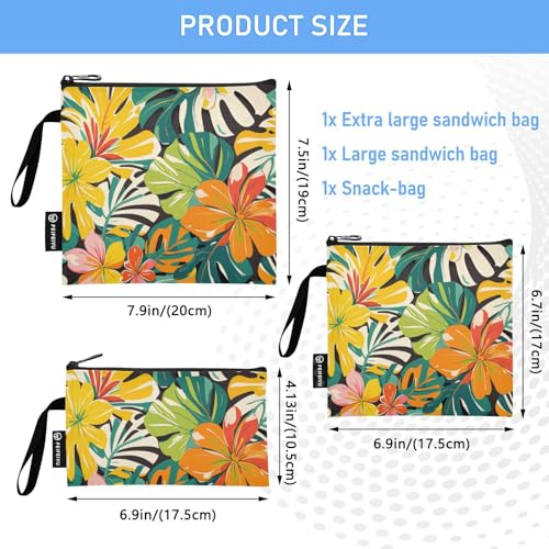 Pack de 3 Bolsas Reutilizables para Bocadillos con Flores Hawaianas miniatura 3