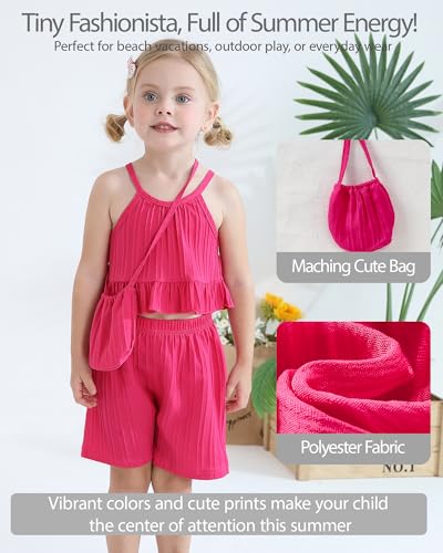 Image of Weebaby Toddler Girl Clothes Baby Summer Outfits Sleeveless Halter Top Ruffle Short Set Cute Kids Clothes Girls