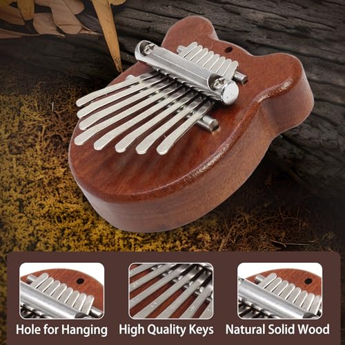 Image of Uenhoy Mini Wood Kalimba Thumb Piano 8 Keys Finger Thumb Piano, Bear | Musical Instruments, Portable Wooden Mbira Finger Piano for Piano Beginners