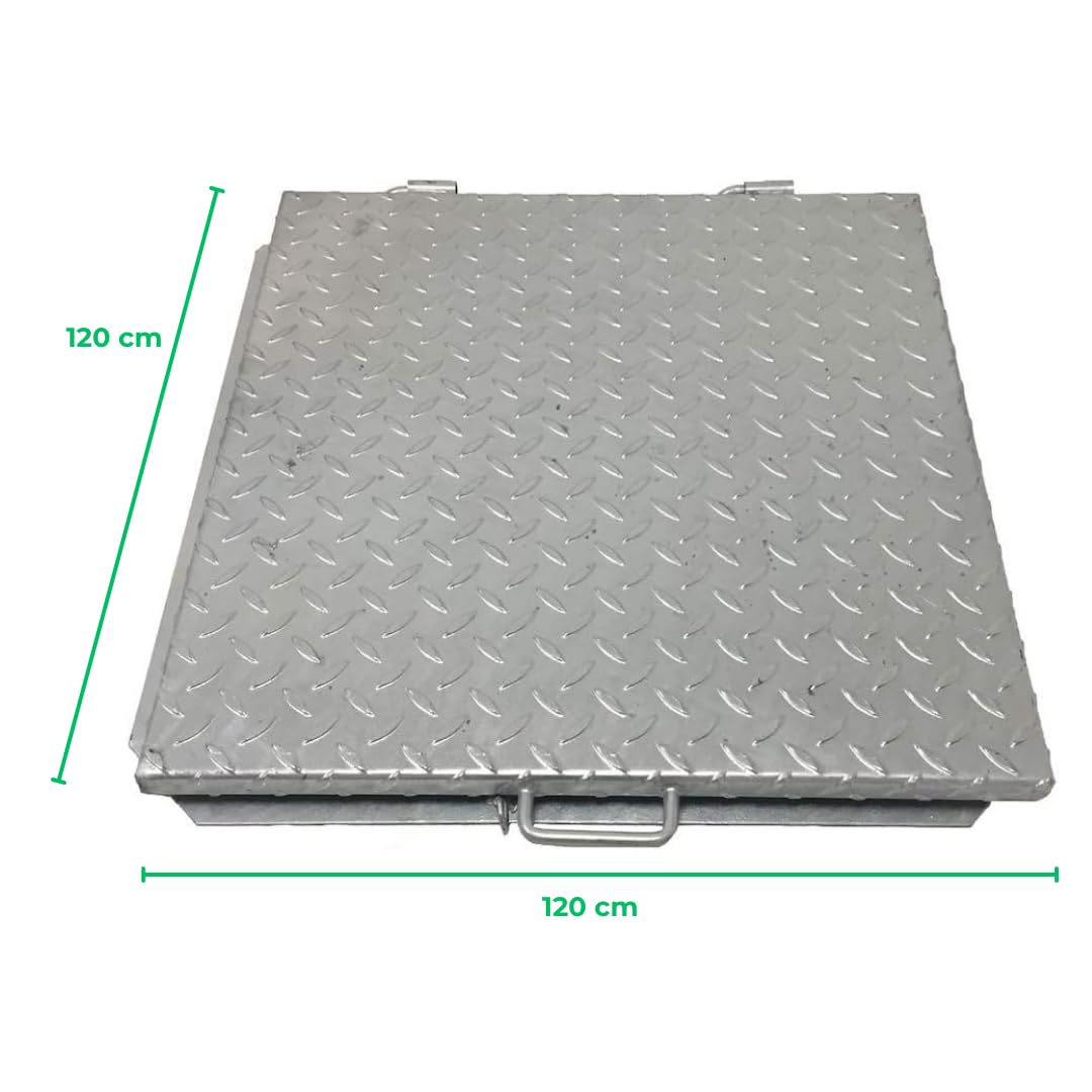 EINSIDE Coperchio cisterna, Chiusino per cisterna zincato bugnato, Tombino zincato per ispezione, 120 x 120 cm