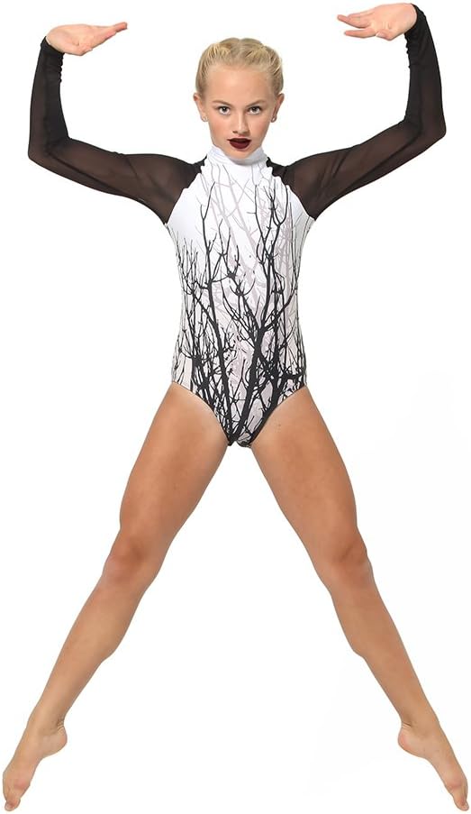 Alexandra Collection Youth Long Sleeve Mesh Tree Dance Costume Performance Leotard