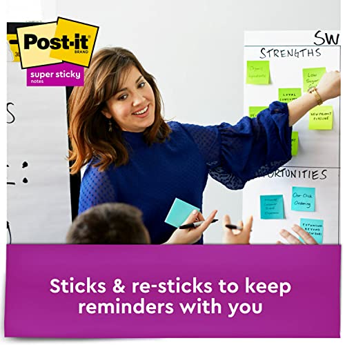 Post-it Super Sticky Notes, 2X Sticking Power, Colors Vary, 3 x 3-Inches, Assorted Bright Colors, 1-Pad - image 3