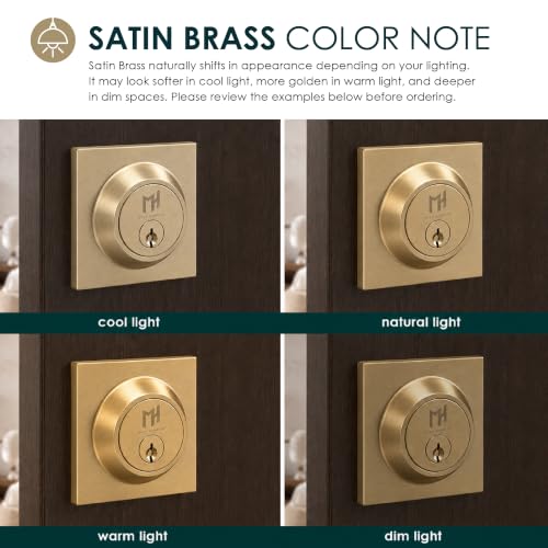 Image of Mega Handles - Prime Deadbolt I Entry Deadbolt Lock - Heavy Duty Square Locking Deadbolt for Left or Right-Handed Doors - Interior /Exterior - Satin Brass