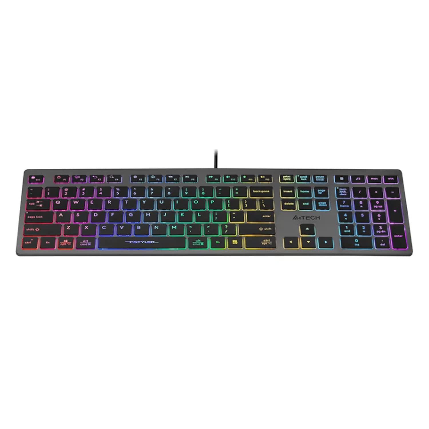 A4tech FX60H Teclado QWERTY para Juegos 12 Teclas de Navegación Multimedia 2 Puertos USB Plug & Play Puerto USB con Cable 1,5 m de Longitud (Retroiluminación de Neón)