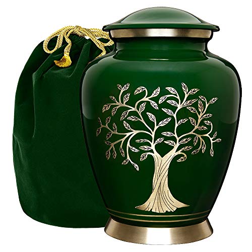 Image of Trupoint Memorials Cremation Urns for Human Ashes, Tree of Life Decorative Burial Urn for Adult Men and Women, Large Dark Green