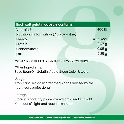 Image of GLIMLACH Vitamin E Capsule for Glowing Face, Skin and Hair Nutrition, Vitamin E Capsule Pack with Nutrient-Rich Formulation for Face Care, Skin Care and Hair Care (15 Capsules Each) (7)