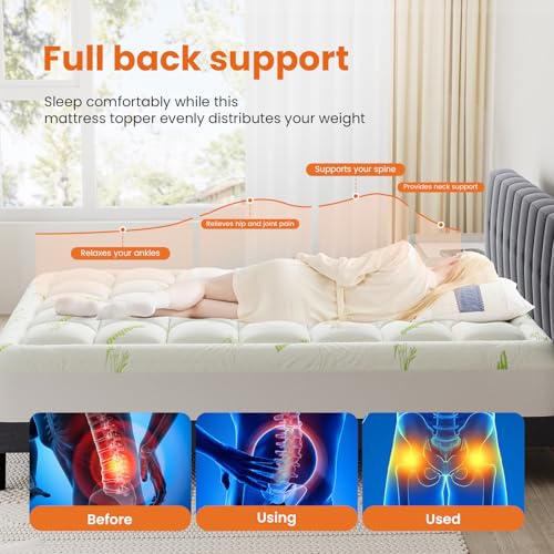 Image of DUMOS Twin Size Ultra Soft Mattress Topper, Viscose Derived from Bamboo, Pillow Top Mattress Pad with Stretchable Pockets, Breathable Cooling Topper for Back Pain Relief