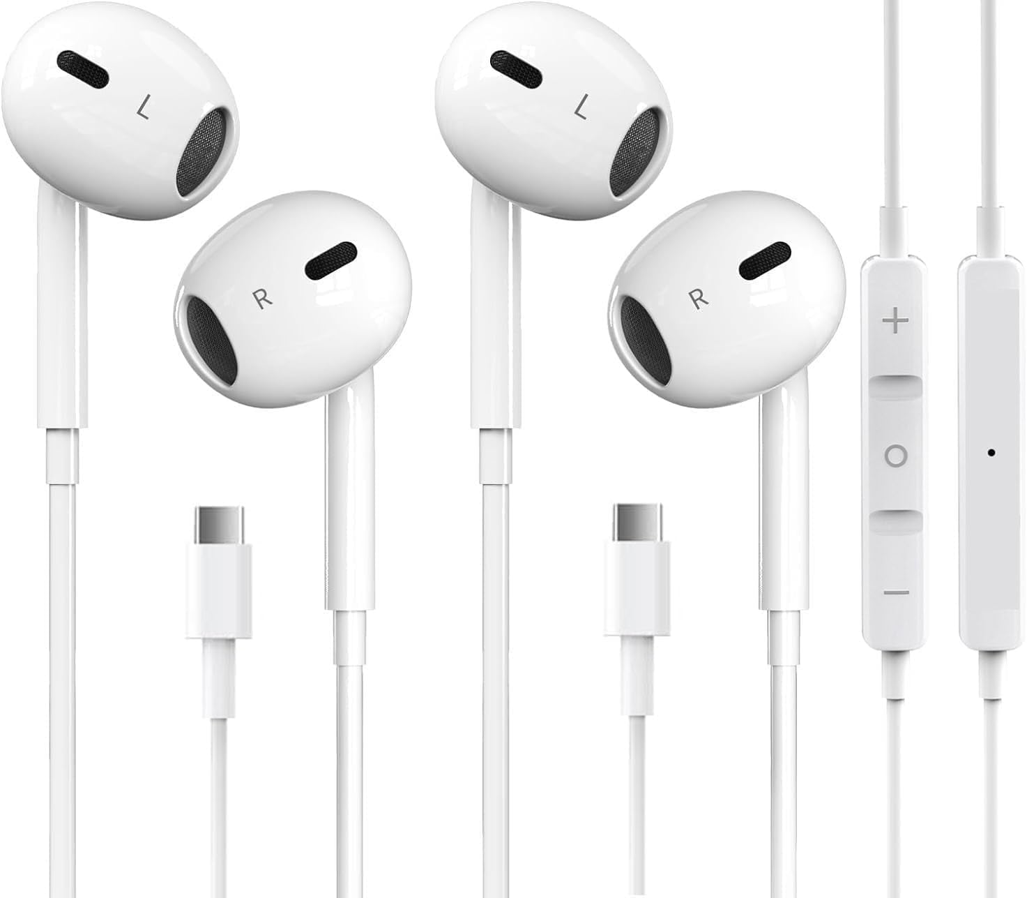 2 Packs USB C Headphones for iPhone 17/16/15 Earbuds with Microphone & Volume Control HiFi Stereo Type C Earphones for Galaxy S23/S22/S21/S20/Ultra Note 10/20, for iPad Pro Pixel 7/6/6a/ OnePlus 9