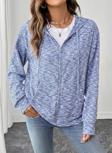 SHEWIN 2025 Fall Hoodies Waffle Knit Zip Up Sweatshirt Comfy Loose Fit Shakcet4