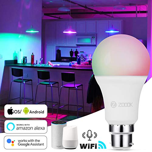 Image of ZOOOK Shine 9-Watt Smart LED Bulb Compatible with Amazon Alexa and Google Assistant (B-22 Pin Type Socket Bundled with B22 to E27 convertor, White)