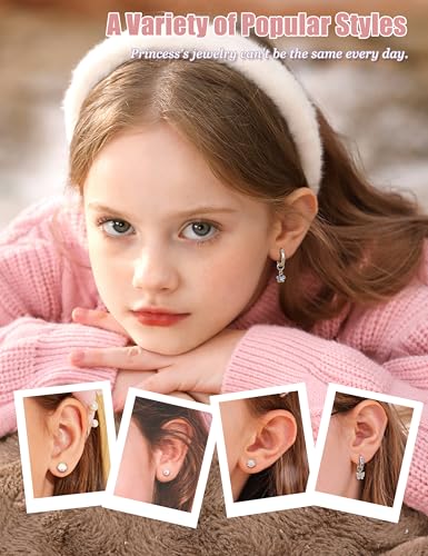 Florideco Hypoallergenic Earrings for Girls Women Surgical Stainless Steel Screw Back Stud Earrings for Girls Sensitive Ears Hoop Earrings Set Kids Earrings Toddler Earring Over 4 Years Old3