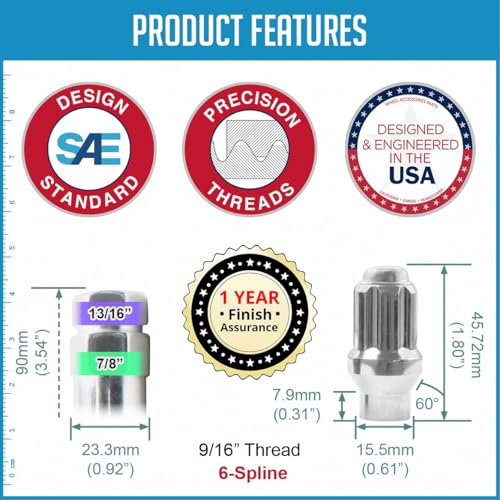 Image of Wheel Accessories Parts 20 Pcs 9 /16 inch-18 Thread ET Bulge Acorn (Extra Thread) 1.80 inch Long Spline Lug Nuts Chrome Truck Spline Hex Fits Dodge Ram 1500 | Ram 1500