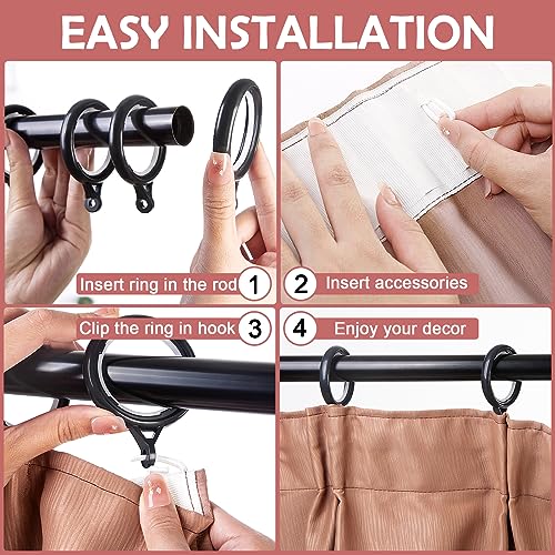 WCIC 48 Pack Curtain Rings and Hooks - Black 40mm Plastic Hanging Rings for Curtains, 40mm(48pc rings+48pc hooks) - Image 4