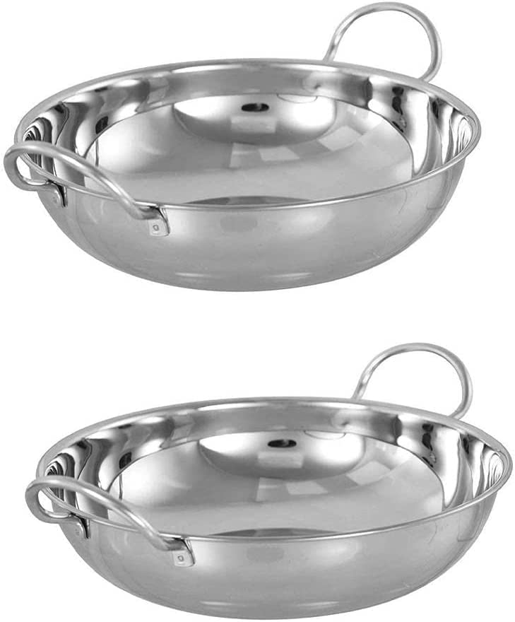Guilty Gadgets Set of 2 - Stainless Steel Balti Dishes Karahi Curry Deep Serving Indian Dishes Bowls with Handle 18cm