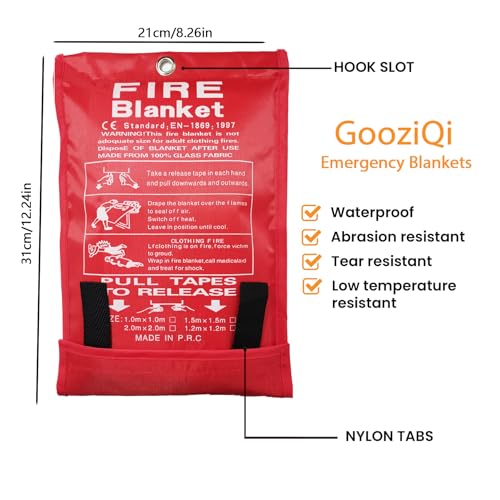 Image of Emergency Fire Blankets 2 Pack 39 inch*39 inch, Fiberglass Fire Blanket for Emergency Survival Safety, Emergency Retardant Blanket for Kitchen House Camping Car Office Warehouse, with Hooks*2 (002)