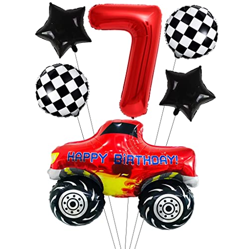 Liitata Ensemble de ballons de course pour voiture de course 7ème anniversaire enfant décoration chiffre 7 ballons aluminium rouge Grand drapeau cible étoile ballon pour garçon anniversaire, fête Cover
