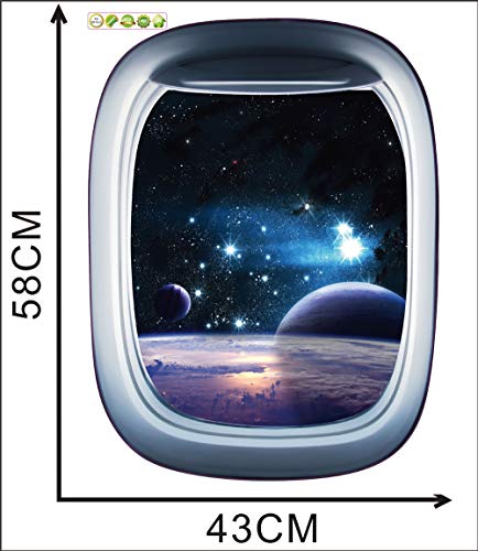 3D Space Capsule Window Wall Stickers Universe Outer Space Wall Decals，Peel And Stick Removable Astronaut Decal For Bedroom Living Room Kids Room Door Home Decor(Each Pcs: 23" X 17") #TOP4