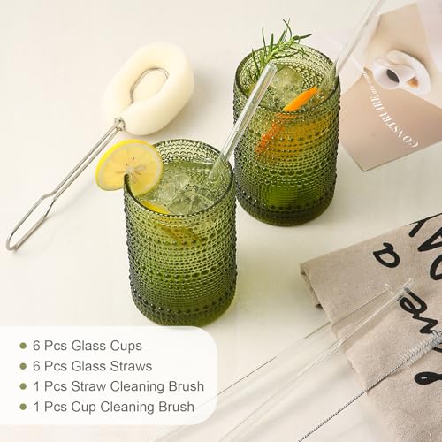 Image of ZMOWIPDL Drinking Glasses Set of 6,15 oz Green Hobnail Glass Cups