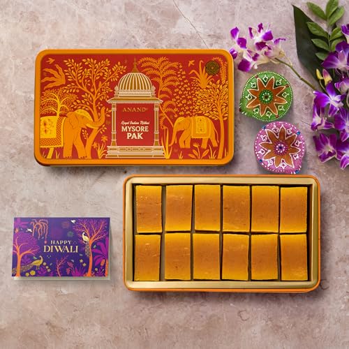 Image of ANAND Diwali Mysore Pak - Special Pure Ghee Mysore Pak Soft Melt in Mouth Indian Sweets Mithai Box | Exclusive Sweets Gift Box for Family and Friends | No Preservative (500 gm)