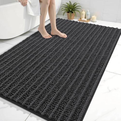 Image of Arotive Luxury Large Bathroom Rugs 59x35, Extra Soft Thick Absorbent Shaggy Chenille Bath Rugs, Machine Wash Dry, Bath Mats for Bathroom Floor, Tub and Shower, Home Decor Accessories, Dark Grey