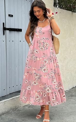 Image of PRETTYGARDEN Women Summer Dresses 2026 Spaghetti Strap Scoop Neck Floral Maxi Dress Flowy Boho Long Sundress with Pockets