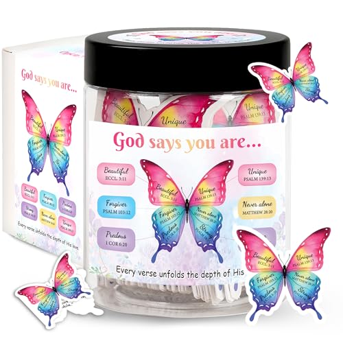 PANDOZONE Positive Butterfly Bible Verses Jar with 60 Christian Affirmation Cards, Christian Gifts...