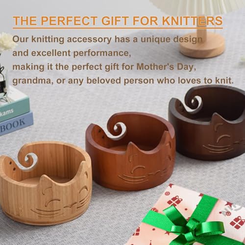 Image of Wood Yarn Bowl, Yarn Bowls for Crochet, Yarn Knitting Bowl, Crochet Yarn Holder Bowl, 6.7inch Yarn Knitting Bowl for Storage Yarn, Wool, String or Crochet #002