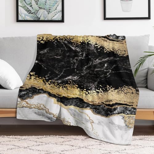 Highdi Kuscheldecke Flauschig Decke 150X200cm, Flanell Wohndecke Fleecedecke Weich Warme als Tagesdecke Sofadecke Couchdecke Bett überwurfdecke Wohnzimmer Blanket -Schwarzes Gold