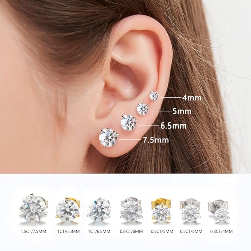 BREN Moissanite Earrings for Women and Men - 925 Sterling Silver Hypoallergenic Imitation Diamond Stud Earrings4