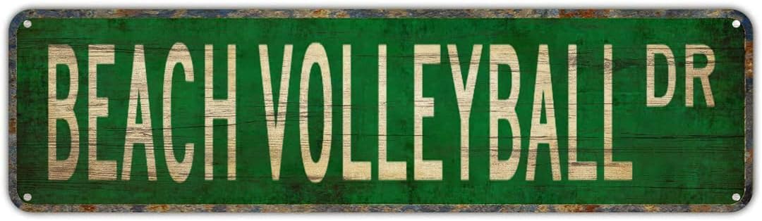 peiyeety Vintage Metal Tin Sign Decorative Wall Art Beach Volleyball Dr Themed Street Sign, Rustic Style, Durable Waterproof Rustproof, For Home, Beach, Sports Decor, Easy To Mount, 4x16 Inch