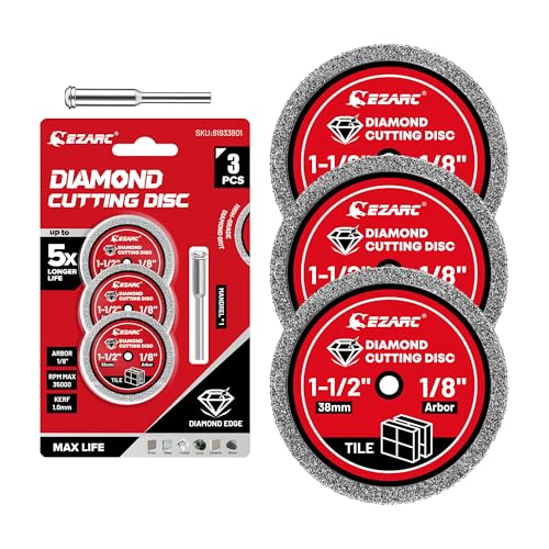 EZARC 1-1/2 Diamond Cutting Wheel 1.5 x 1/8 Tile Cutting Wheel Durable 4-Pack Rotary Tool Cutting Disc Accessories Include Mandrel