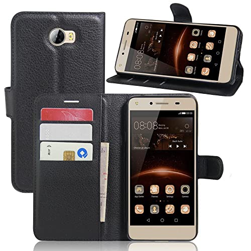 Compatible con Huawei Y5 2 II Y5II Y52 (CUN-L21) (CUN-U29) CUN-L01 Funda de gel de poliuretano termoplástico tipo cartera (negro)