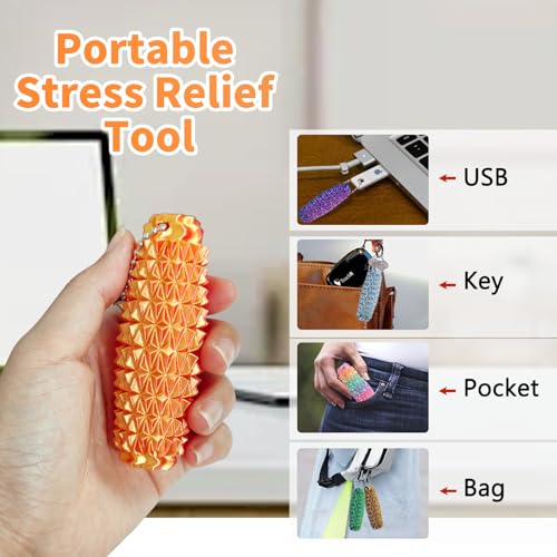 Image of 6PCS Little Pain Relief, 3D Printed Fidget Toys (Color A) | Unique Texture Grip Keychains for Stress Relief, Novelty Desk Toy Gift (14+)