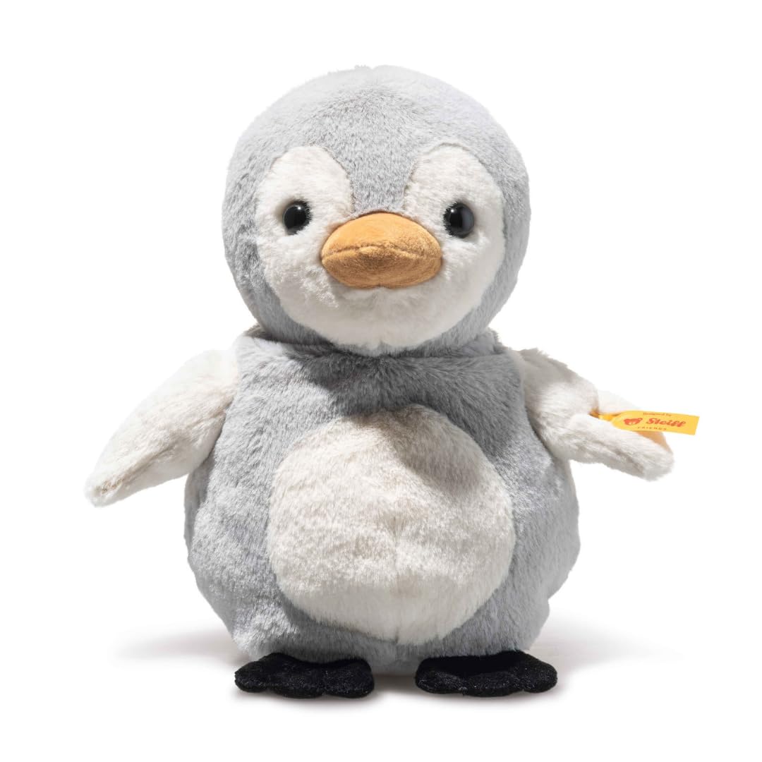 Steiff Kuscheltier mit Nachtlicht Lio Pinguin, Süßes Stofftier mit Kunststoffaugen, Kinder, Jungen & Mädchen, Friends, 22 cm, Hellgrau, 242847