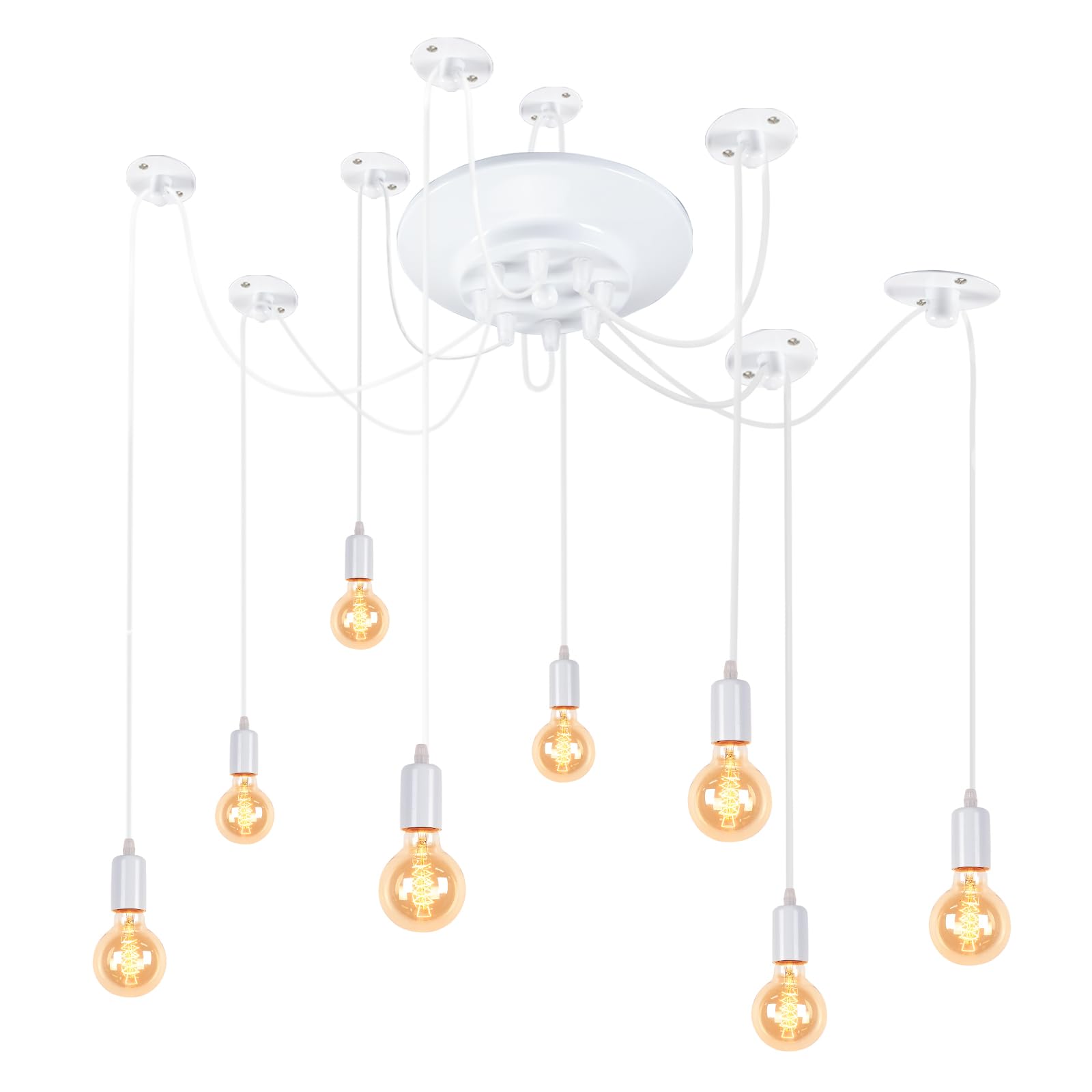 iDEGU Modern and Retro Pendant Light, 8 Arms DIY Spider Chandelier Creative Adjustable 150CM Vintage Ceiling Pendant Lamp Fixture with E27 Socket, White (8 Lights)