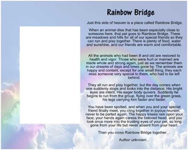 Rainbow Bridge Pet Memorial Picture Frame with Rainbow Bridge Poem | 4x6 Photo Frame