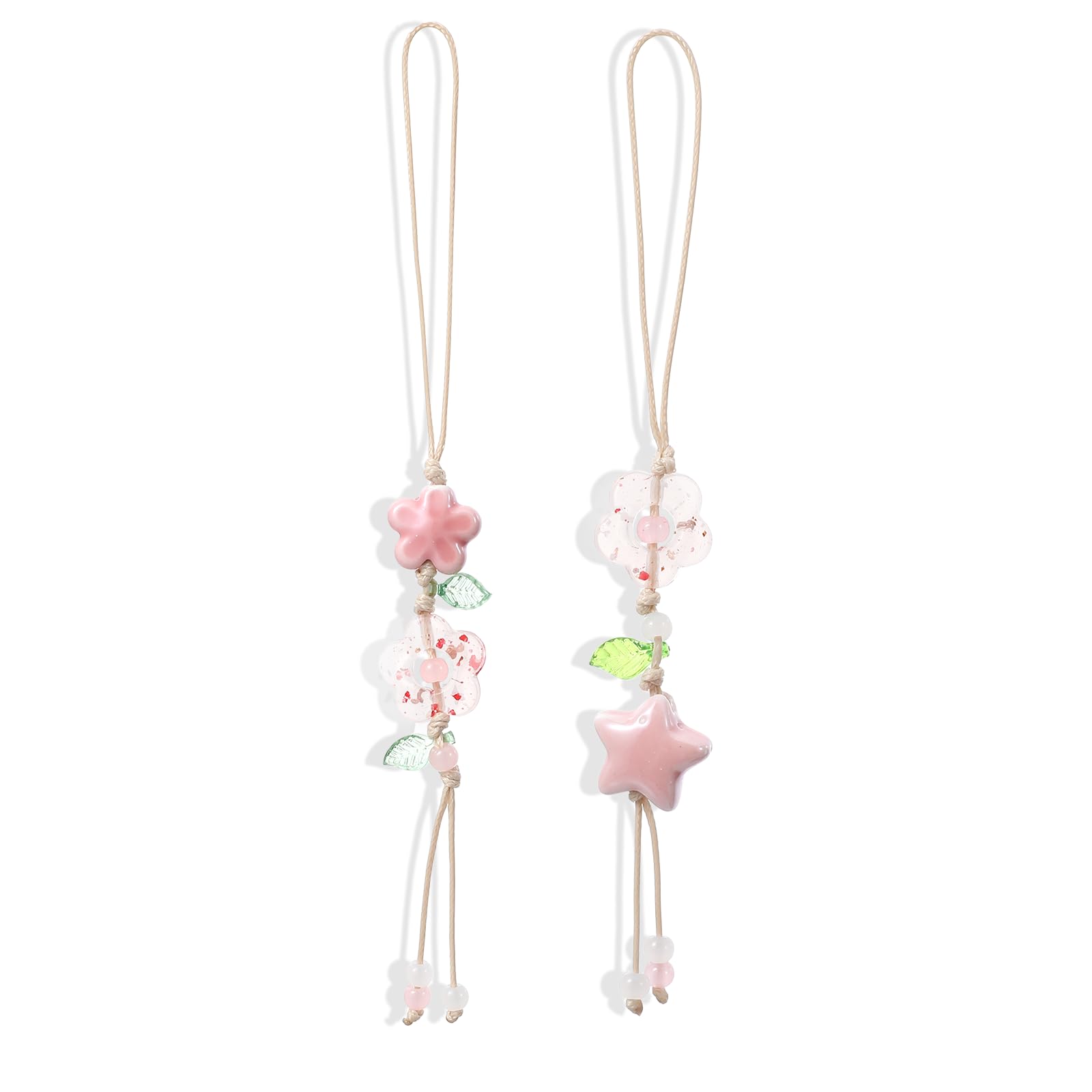 Nogeqi 2 sztuki kwiatowe zawieszki do telefonu Aesthetic Phone Charm różowe kwiaty gwiazda liście zawieszki do telefonu charms biżuteria do telefonu dla torebki aparatu etui na telefon breloczek do