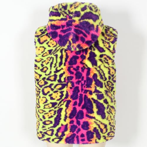 Cambkatl Men's Luxury Faux Fur Hoodie Vest - Colorful Leopard Open Front Sleeveless Thicken Winter Cardigan Jacket Coats4