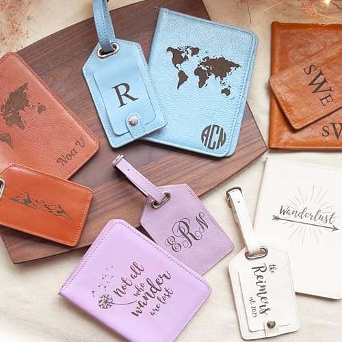 Personalized Durable Leather Passport Holder & Luggage Tag Set • Customized Father's Day Gift for Dad • Monogram, Name, Date, Photo, Logo • Dad Appreciation Gift • Men's Traveler Gift • Made in USA2