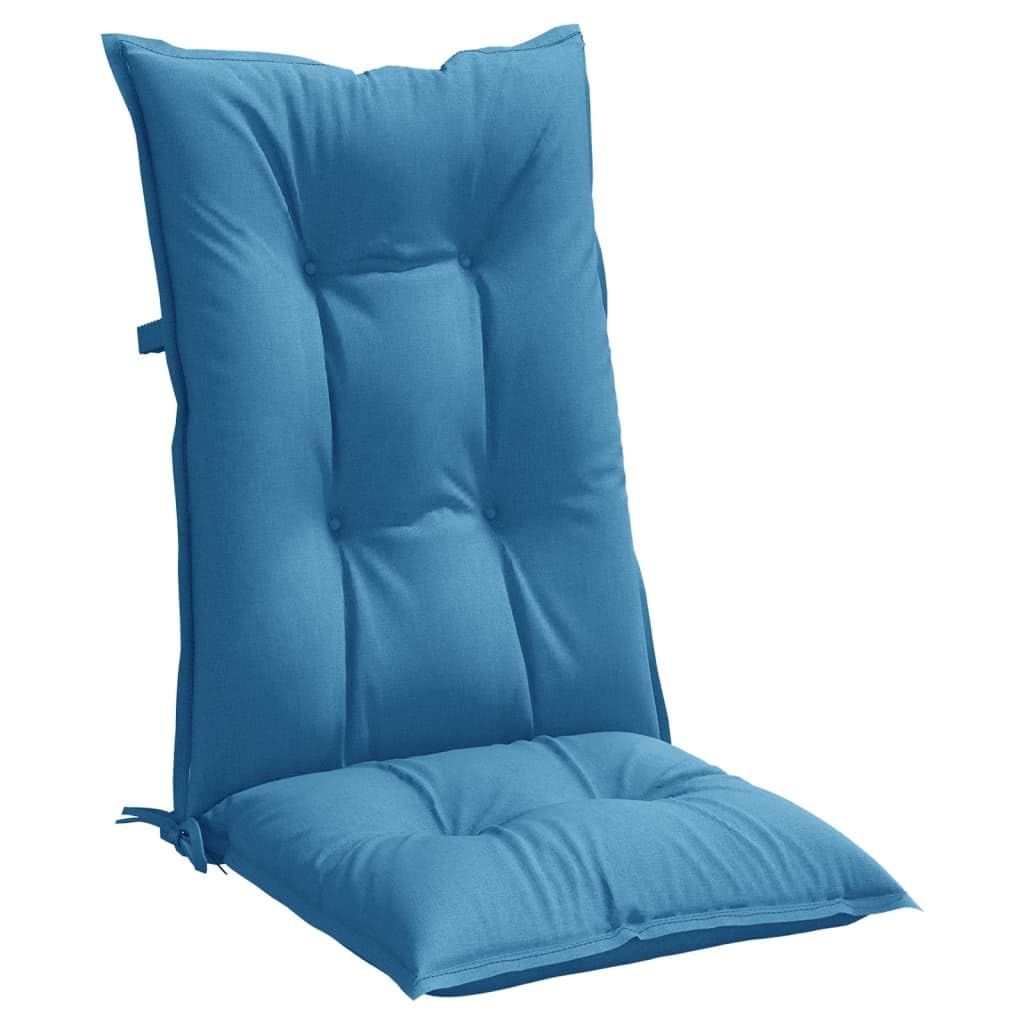 4er Set Hochlehner-Auflagen Melange Blau 120x50x7 cm, Bequeme Polsterauflagen aus Stoff für Gartenstühle und Hochlehner, weiche Stuhlkissen mit Befestigungsbändern