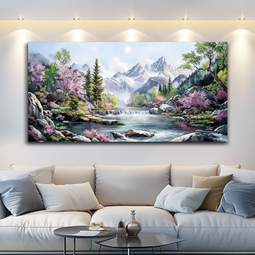 QIYILEXWART Canvas Wall Art For Living Room Wall Decor For Bedroom Office Wall Decoration Mountain Landscape Painting Spring Pictures Artwork Room Aesthetic Home Decor 20x40 In