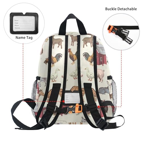 Fisyme Vintage Farm Animals Toddler Backpack School Bag Kids Daypack for Kindergarten Preschool Nursery Girls Boys, M4