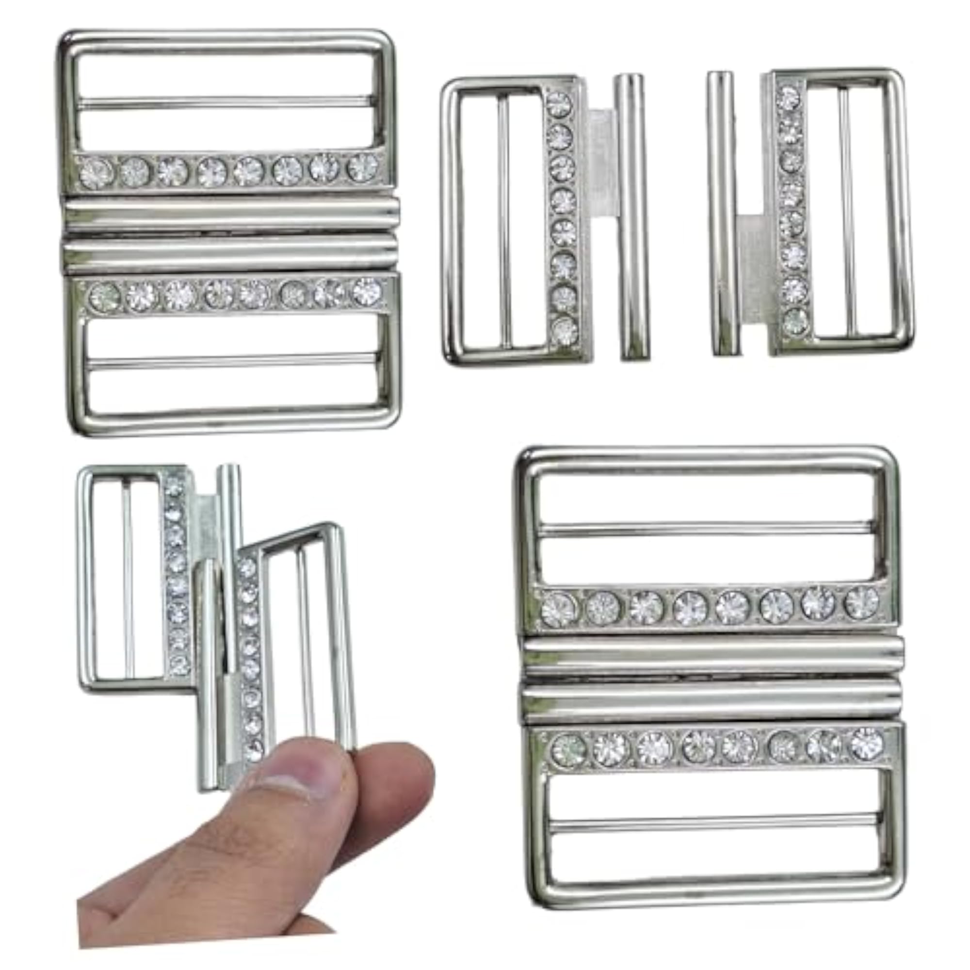 Metal Clasp Buckle Set, 2 Part Slide Buckles for Crafts