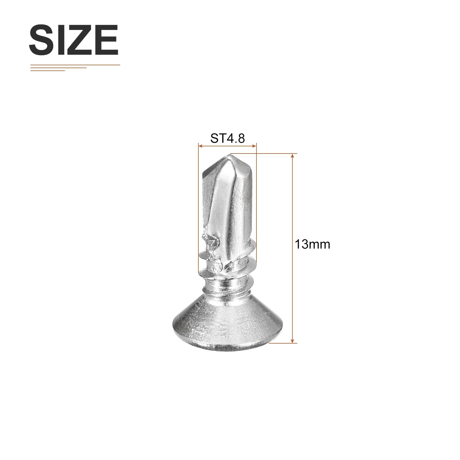 DTGN 50Pcs ST4.8x13mm Self Drilling Screws, 410 Stainless Steel Flat Head Phillips Sheet Metal Screw - Image 2