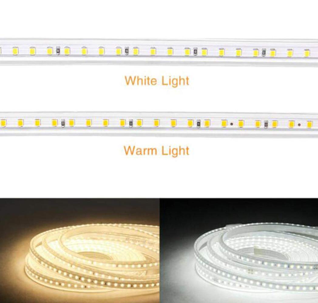 Luz de Tira LED 220V 2835 Tira de LED Impermeable Alto Brillo 120leds / m Cocina Flexible Luz de jardín al Aire Libre con Interruptor Enchufe de la UE