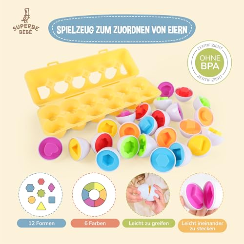 SUPERBE BEBE Montessori Eier - Kinder Und Baby Spielzeug - Kunststoff-eier Zum Formen- Und Farben-zuordnen - Motorikspielzeug Ab 3 Jahren - Fördert Kreativität - Geburtstagsgeschenk Baby Mädchen Junge
