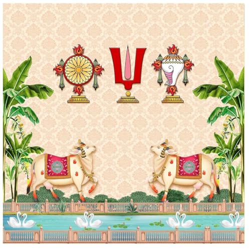 Image of Govinda namam Backdrop (Two Cow Govinda 8 X 8 ft) Pooja backdrops Decoration | sankranti bhogi Pallu backdrops Decoration | backdropss for Pooja | venkateshwara Swamy backdropss Cloth