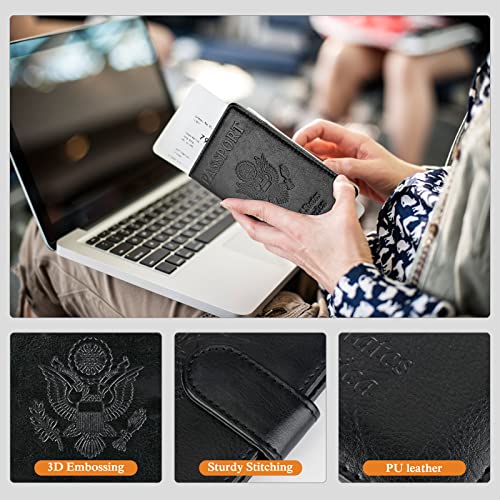 Image of TIGARI Passport Holder for Travel Women Men, PU Leather Waterproof RFID Wallet Cover Case Sleeve, Valentines Day Gifts, Vacation Plane Cruise Travel Document Organizer Essentials