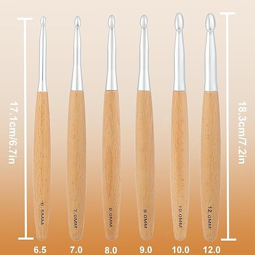 Miniatura 8 de Juego de ganchos de ganchillo de madera de haya con estuche, mango ergonómico con bolsa de fieltro de 0.118 in  0.236 in