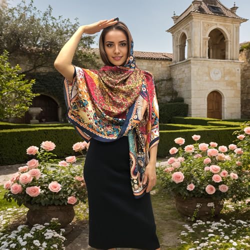 Large Silk Feeling Scarf-Women's Fashion Long Mulberry Silk Satin Neck Scarf Sunscreen Shawl Wrap Headscarf - Image 3